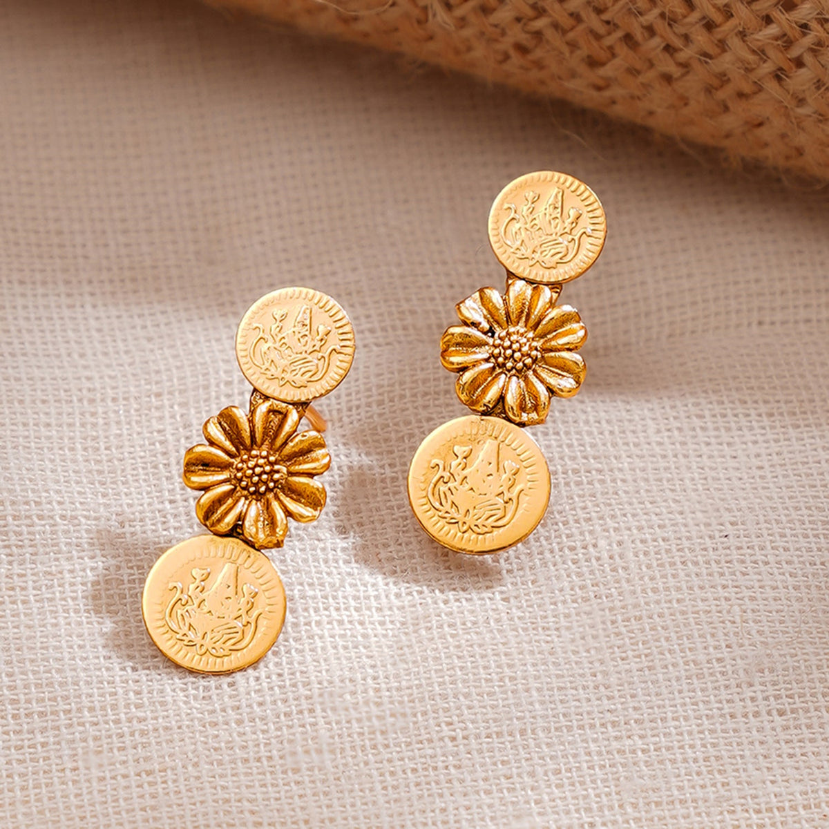 【Rubans】 Gold Plated Floral Coin Drop Temple Choker Set｜ゴールドメッキ フローラル コインドロップ テンプル チョーカーセット