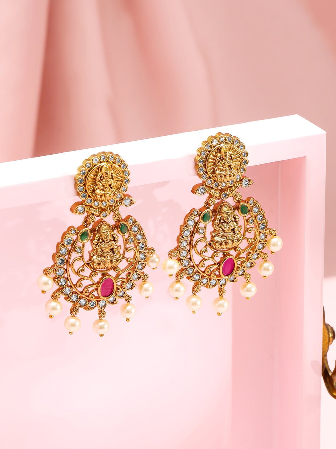 Divine Golden Goddess Temple Drop Earrings Gold
