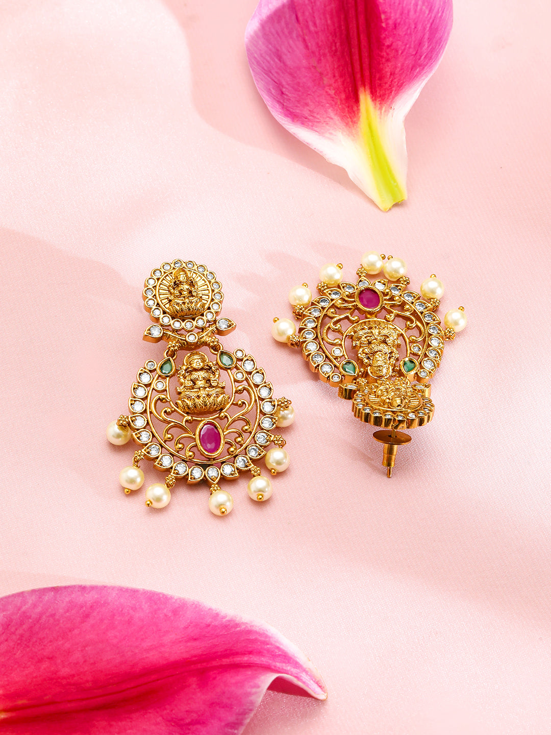Divine Golden Goddess Temple Drop Earrings Gold
