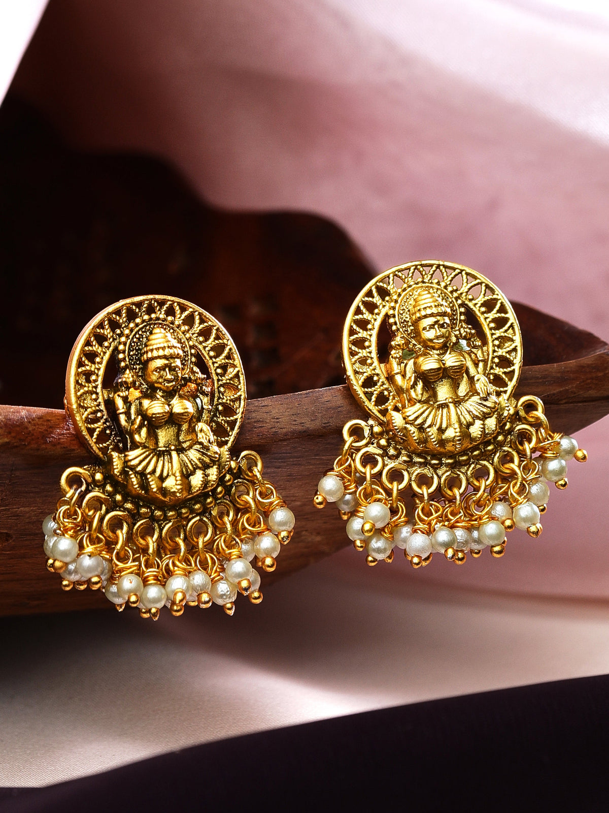 Rubans 24K Gold Plated Handcrafted Filigree Divine Lakshmi Earrings Gold