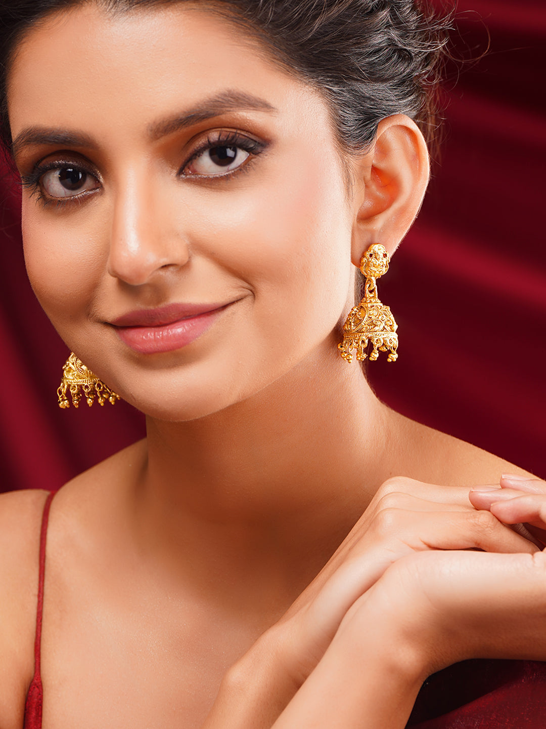 【Rubans】 Gold Plated Ghungroo Drop Temple Jhumkas｜ゴールドメッキ グングルー ドロップ テンプル ジュムカ