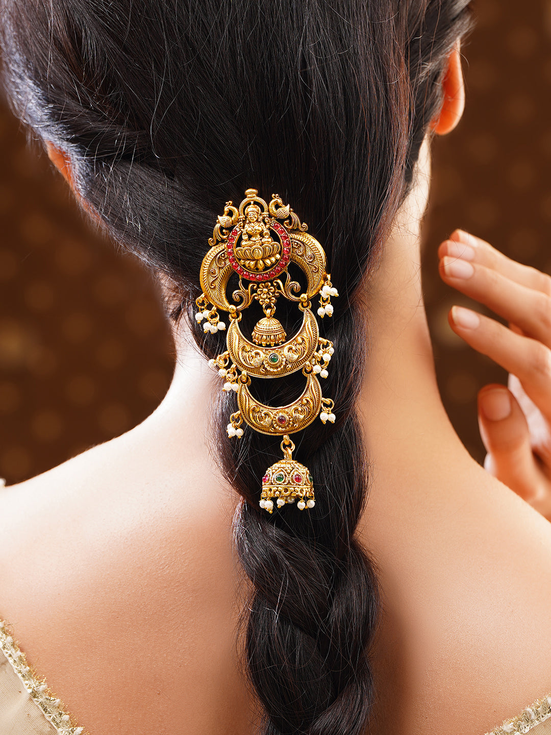 【Rubans】 Gold Plated Moon Design Pearl Beaded Temple Hair Accessory｜ゴールドメッキ ムーンデザイン パールビーズ テンプル ヘアアクセサリー