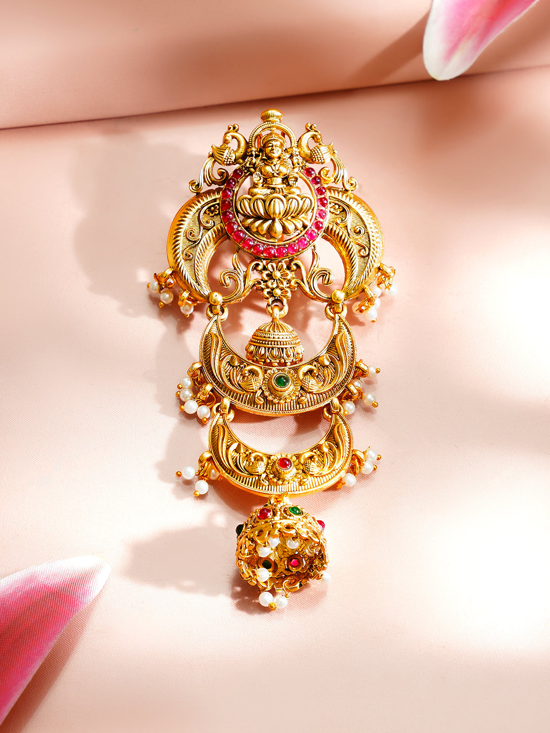 【Rubans】 Gold Plated Moon Design Pearl Beaded Temple Hair Accessory｜ゴールドメッキ ムーンデザイン パールビーズ テンプル ヘアアクセサリー