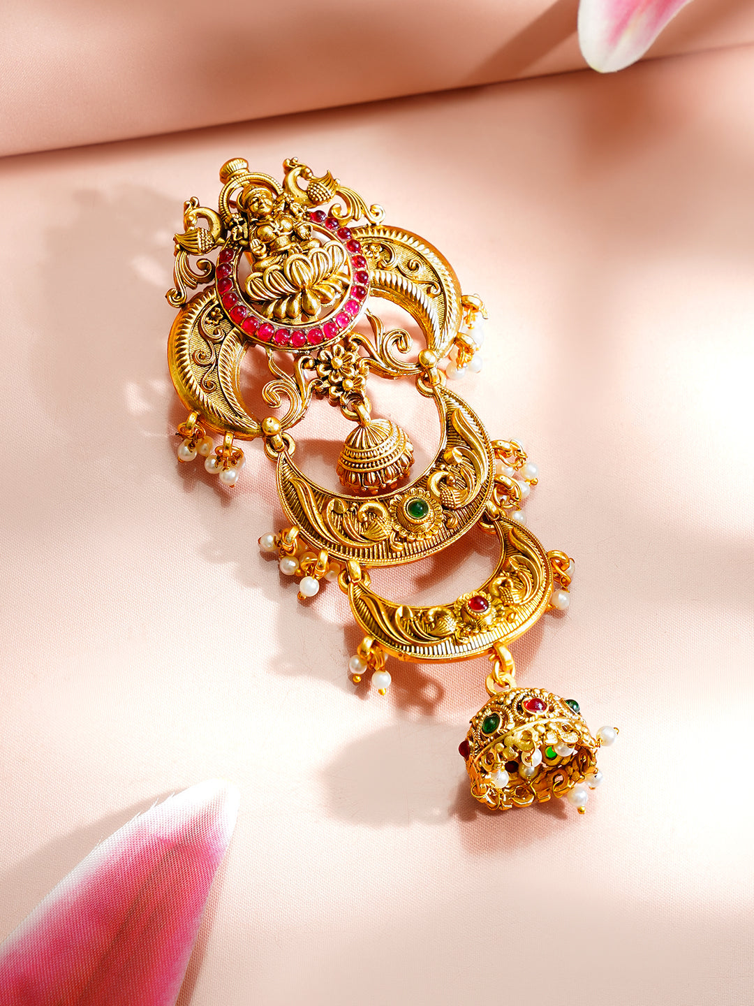 【Rubans】 Gold Plated Moon Design Pearl Beaded Temple Hair Accessory｜ゴールドメッキ ムーンデザイン パールビーズ テンプル ヘアアクセサリー