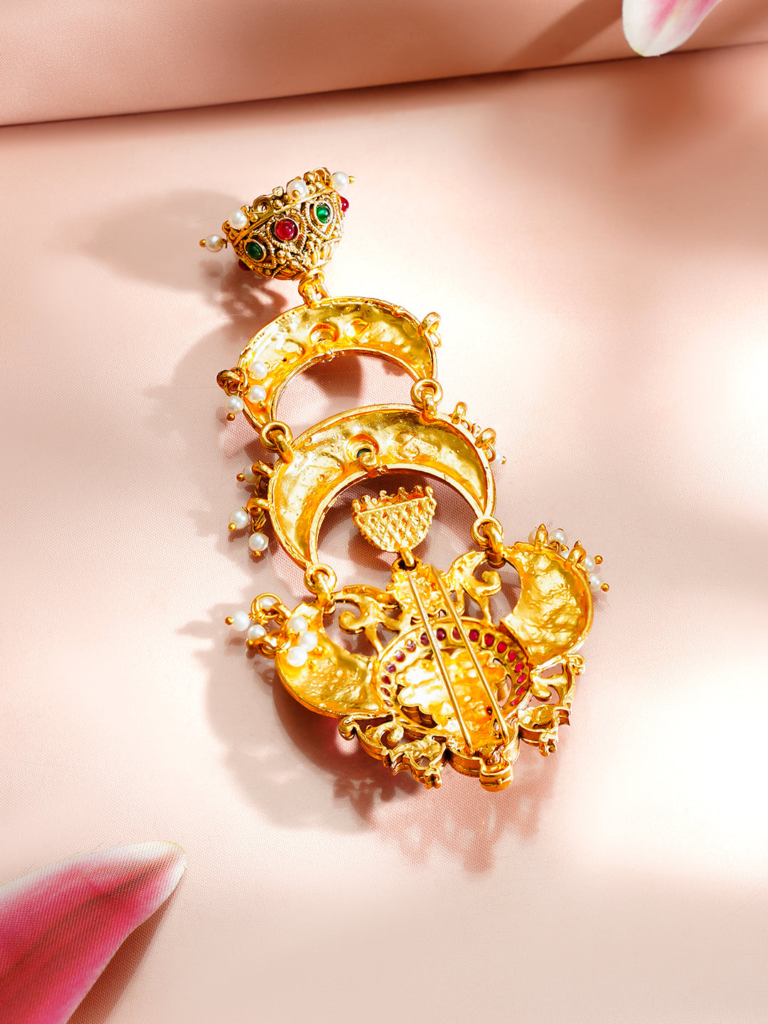 【Rubans】 Gold Plated Moon Design Pearl Beaded Temple Hair Accessory｜ゴールドメッキ ムーンデザイン パールビーズ テンプル ヘアアクセサリー