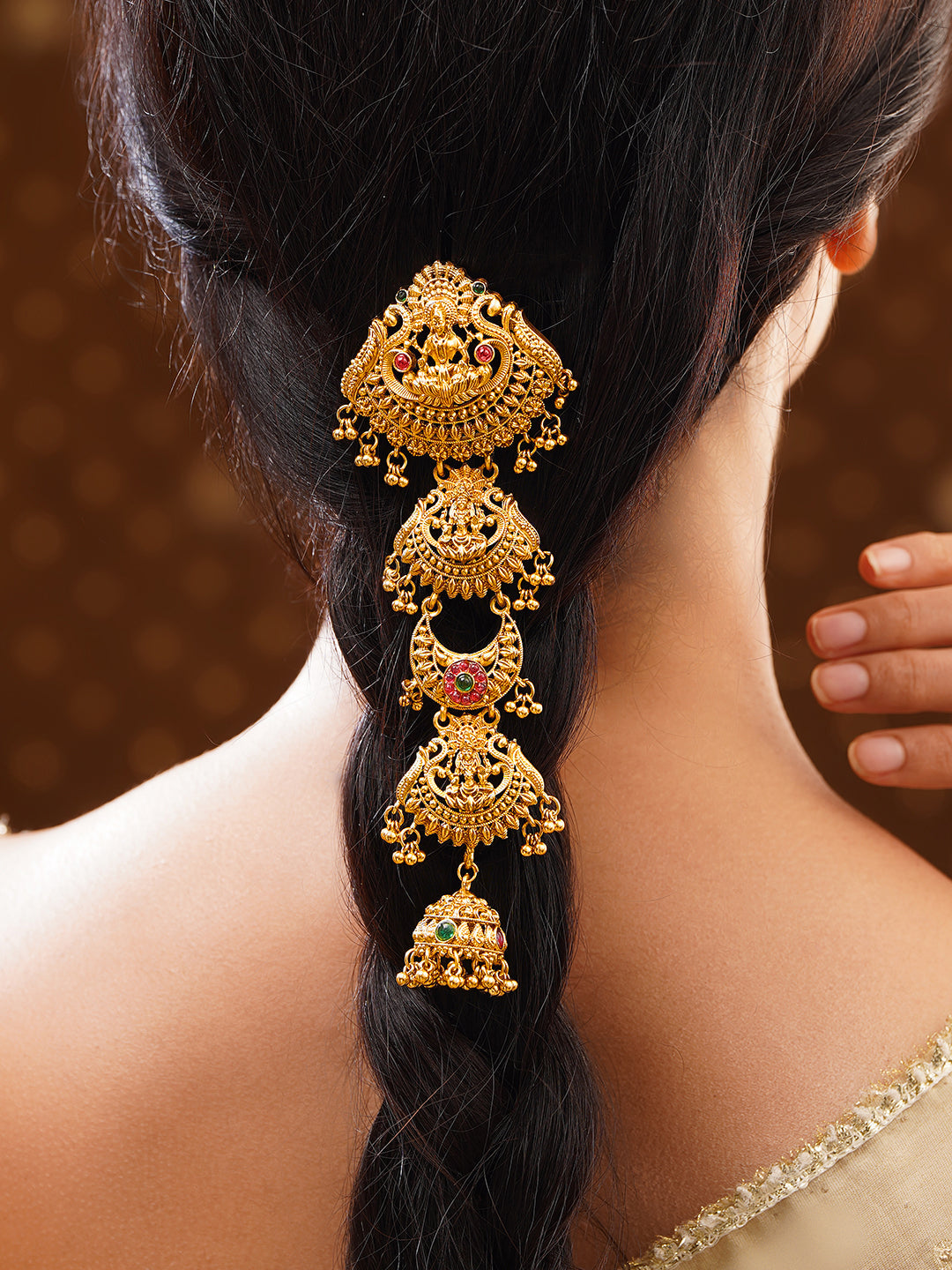 【Rubans】 Gold Plated Pearl Beaded Laxmi Motif Hair Accessory｜ゴールドメッキ パールビーズ ラクシュミーモチーフ ヘアアクセサリー