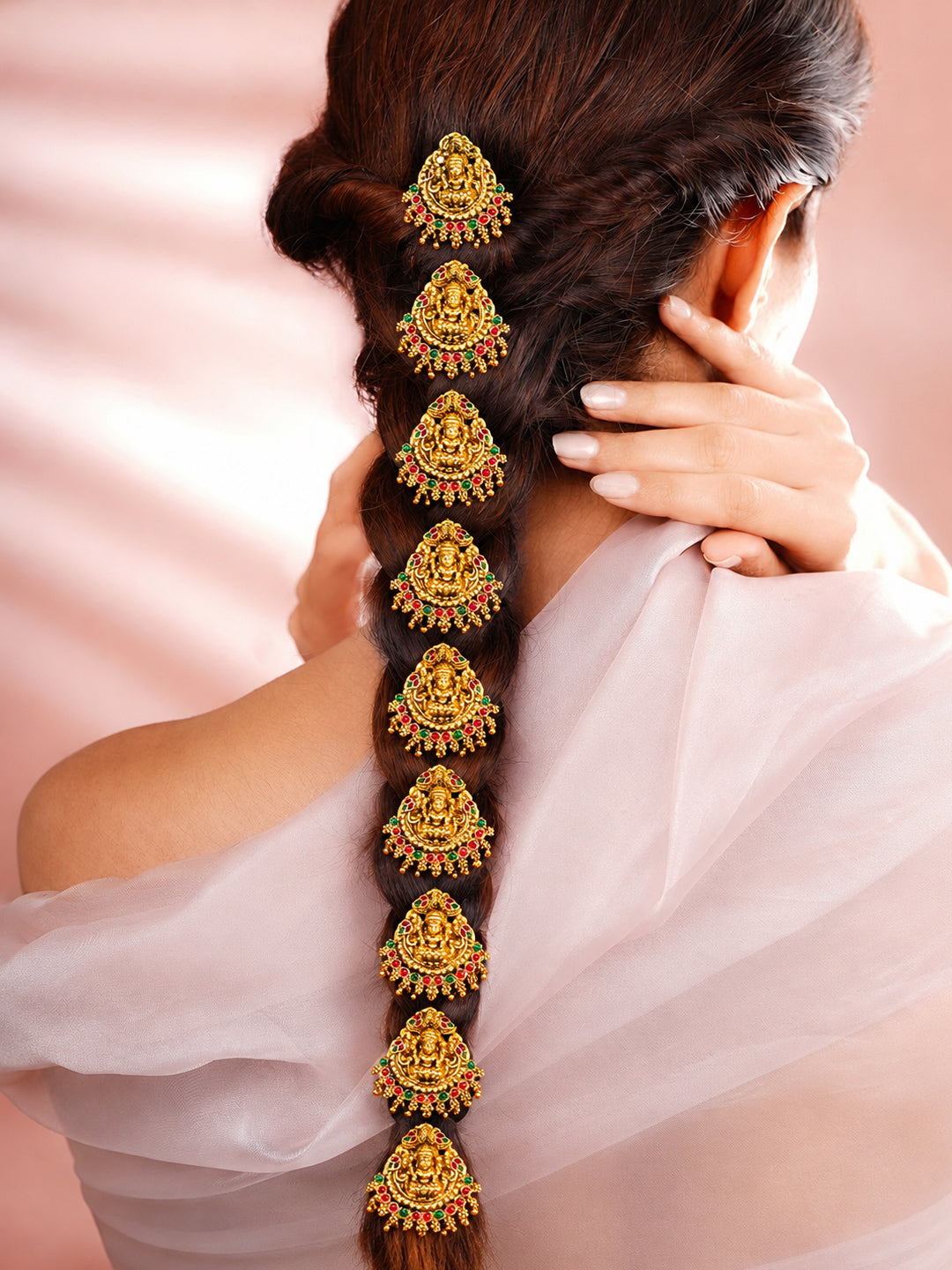 【Rubans】 Gold Plated Divine Lakshmi Antique Gold Braid Hair Pin Set｜ゴールドメッキ ラクシュミー アンティークゴールド 三つ編み用ヘアピン 9本セット