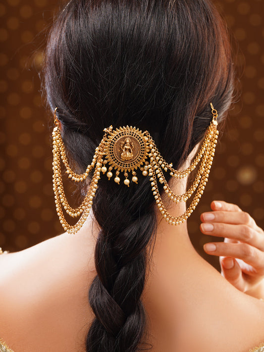 【Rubans】Gold plated Lakshmi Sunburst Pearl Layered Hair Chain｜ゴールドメッキ ラクシュミ サンバースト パール レイヤード ヘアチェーン