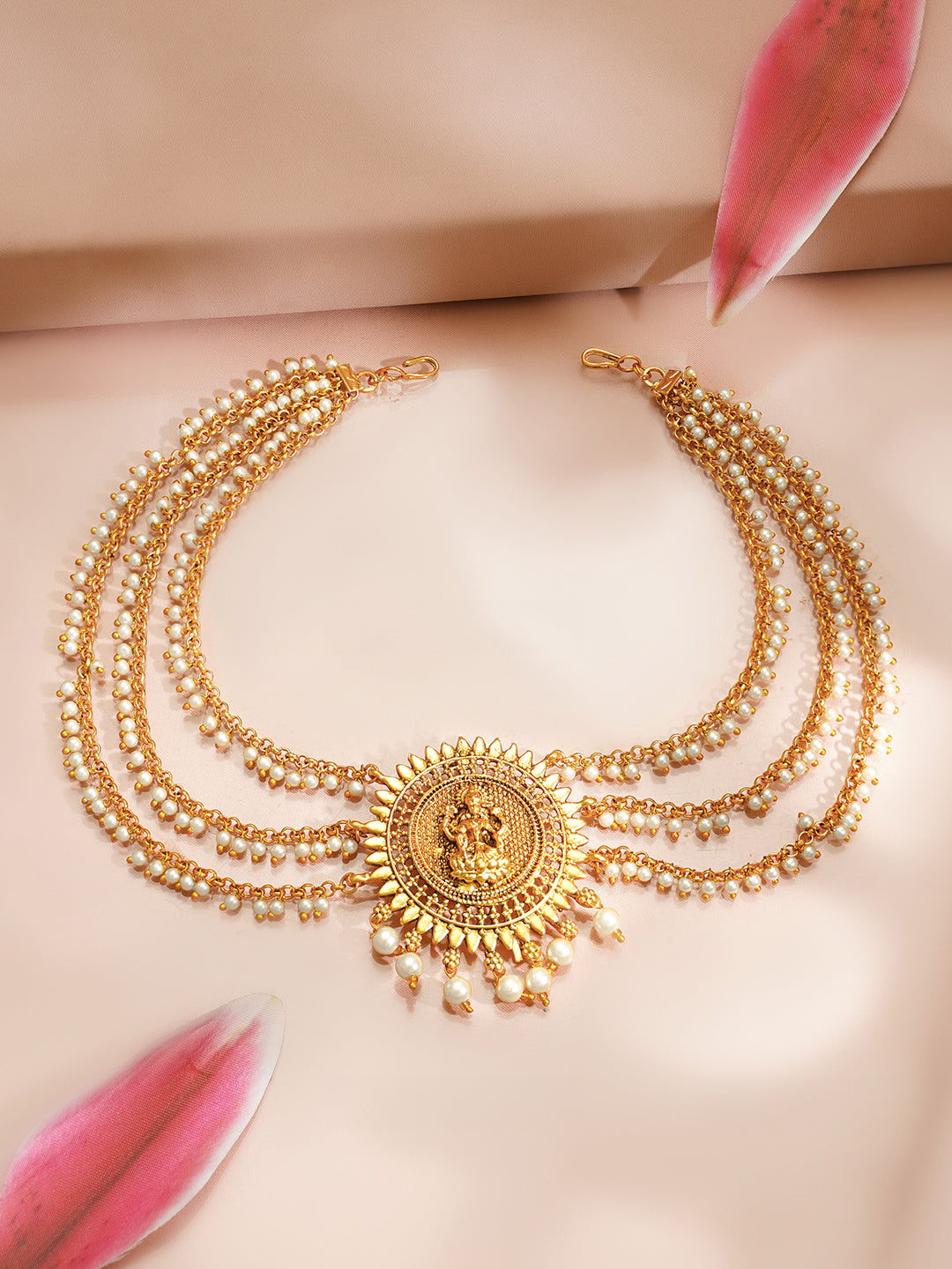 【Rubans】Gold plated Lakshmi Sunburst Pearl Layered Hair Chain｜ゴールドメッキ ラクシュミ サンバースト パール レイヤード ヘアチェーン