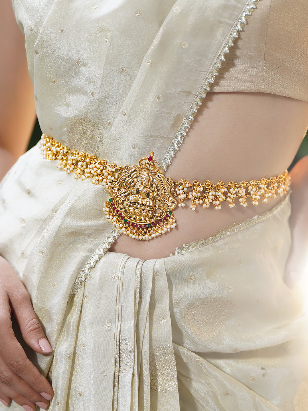 Rubans Women 22K Gold-Plated Artificial Stones Studded Waist Chain Saree Accessories フリーサイズ