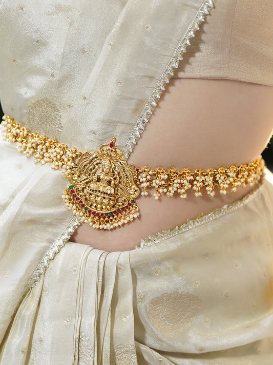 Rubans Women 22K Gold-Plated Artificial Stones Studded Waist Chain Saree Accessories フリーサイズ
