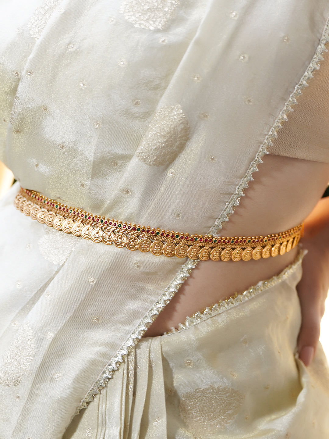 Red Studded Coin Motif Gold Kamarbandh フリーサイズ