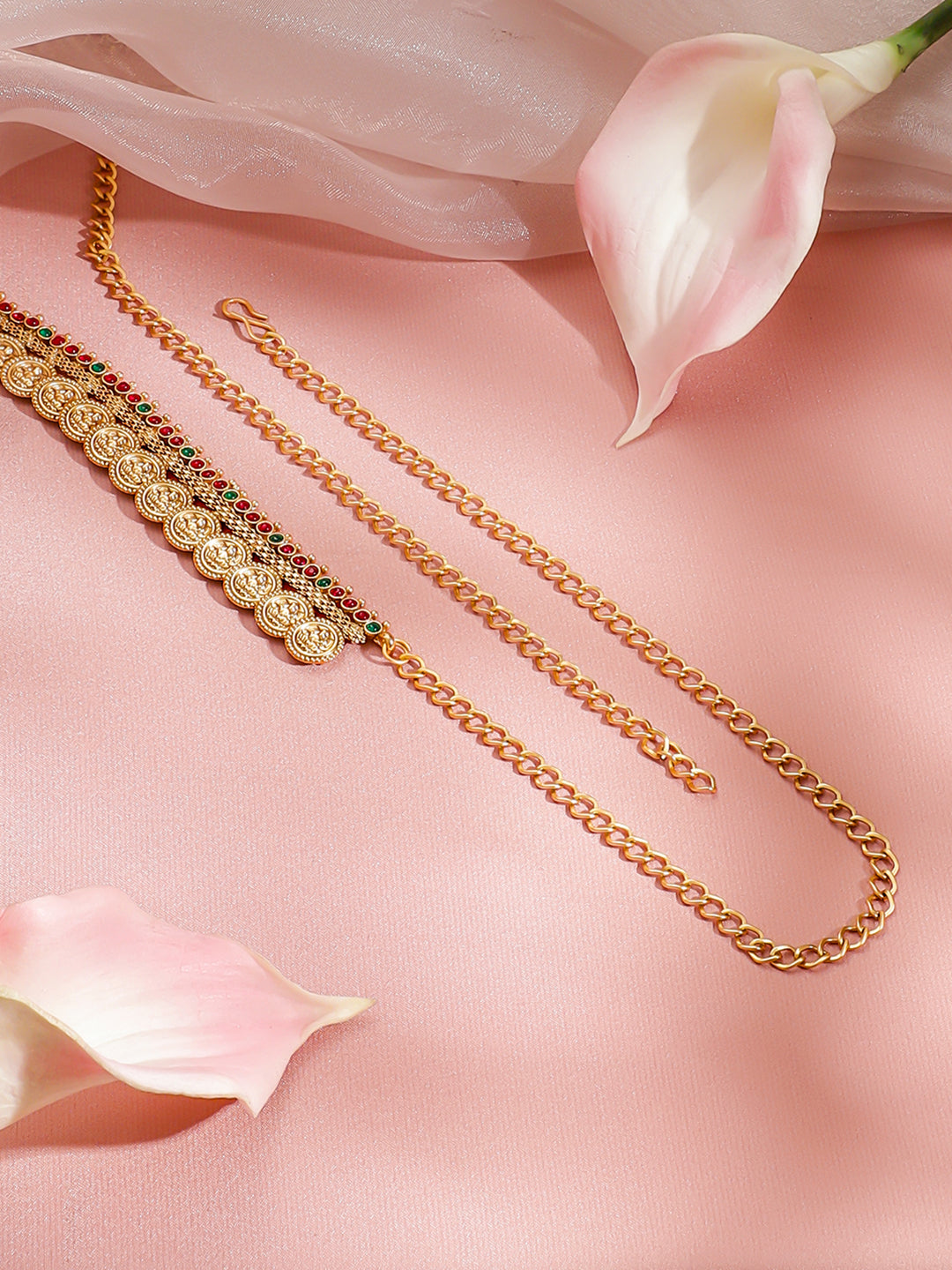 Red Studded Coin Motif Gold Kamarbandh フリーサイズ