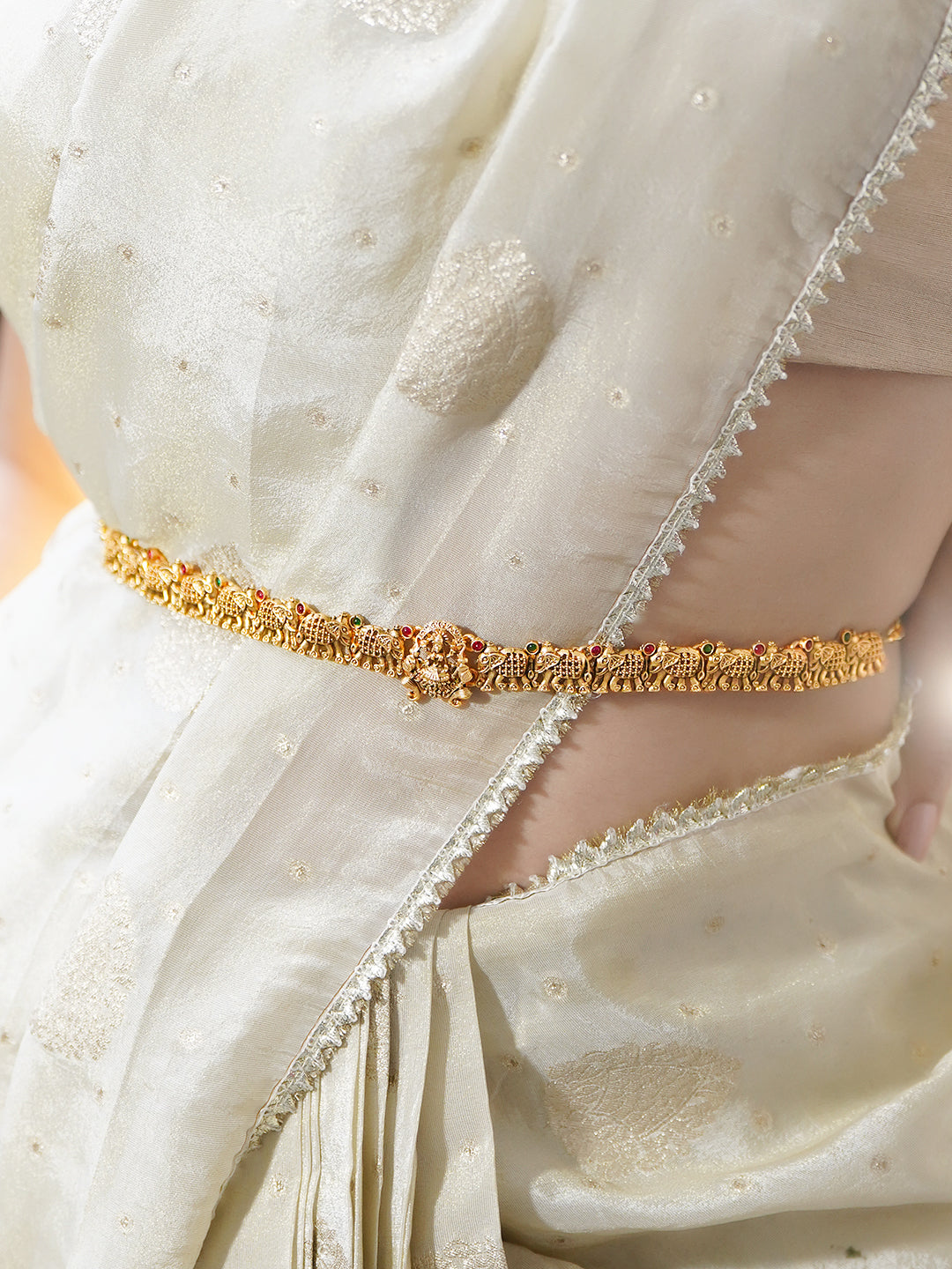 Rubans 18K Gold-Plated Temple Elephant Motif Embellished Waist Chain Kamarbandh フリーサイズ