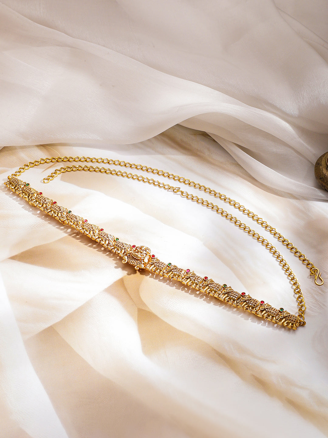 Rubans 18K Gold-Plated Temple Elephant Motif Embellished Waist Chain Kamarbandh フリーサイズ