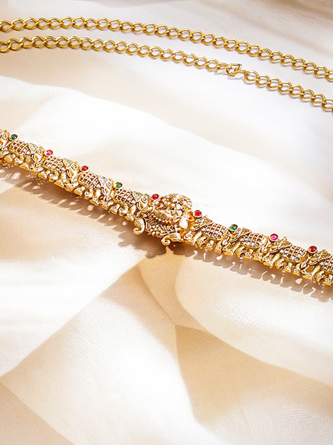Rubans 18K Gold-Plated Temple Elephant Motif Embellished Waist Chain Kamarbandh フリーサイズ