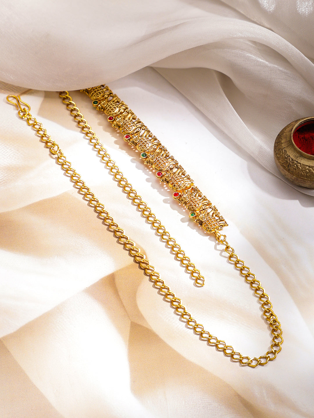 Rubans 18K Gold-Plated Temple Elephant Motif Embellished Waist Chain Kamarbandh フリーサイズ