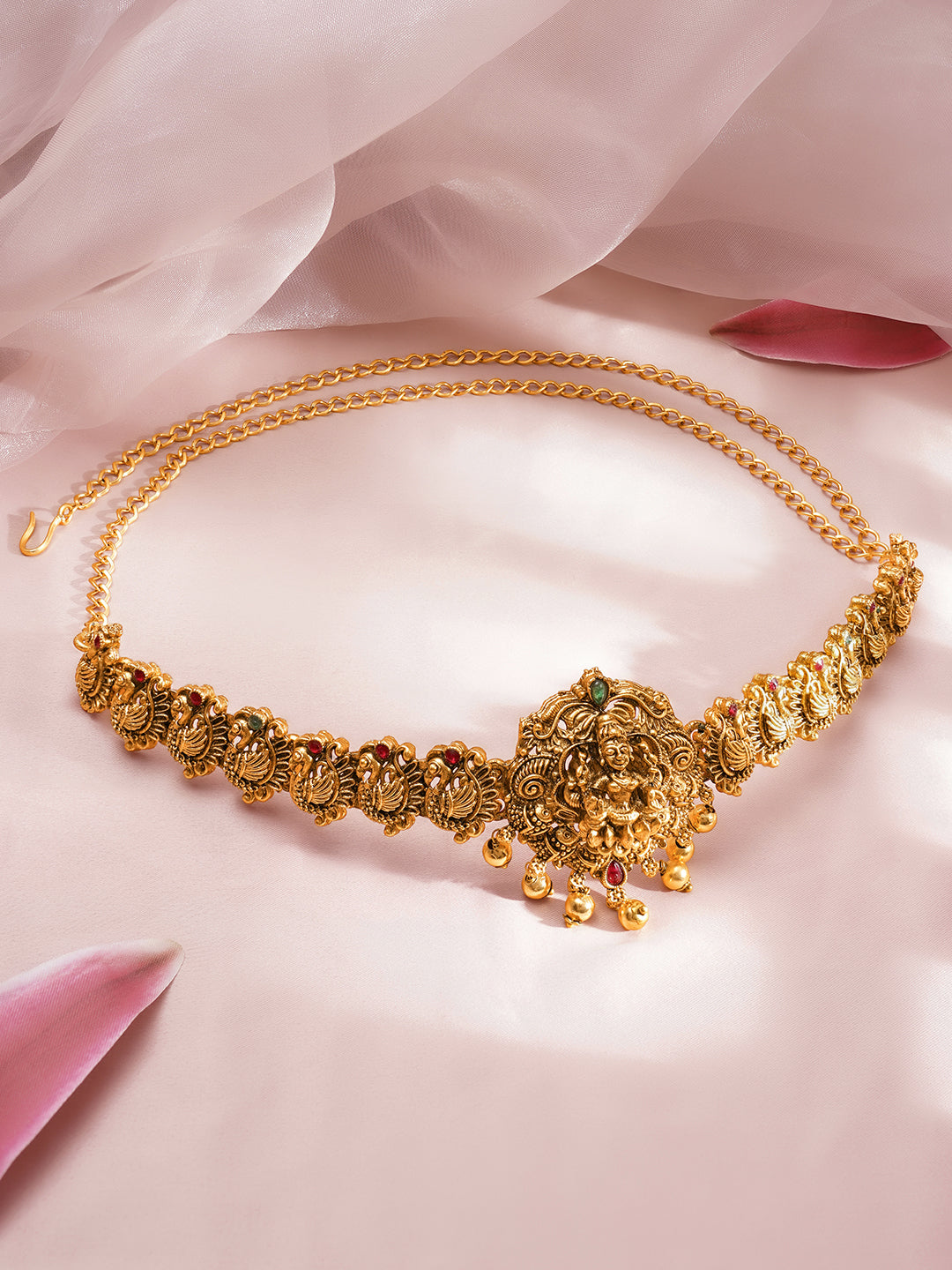 Peacock & Laxmi Motif Golden Kamarbandh フリーサイズ