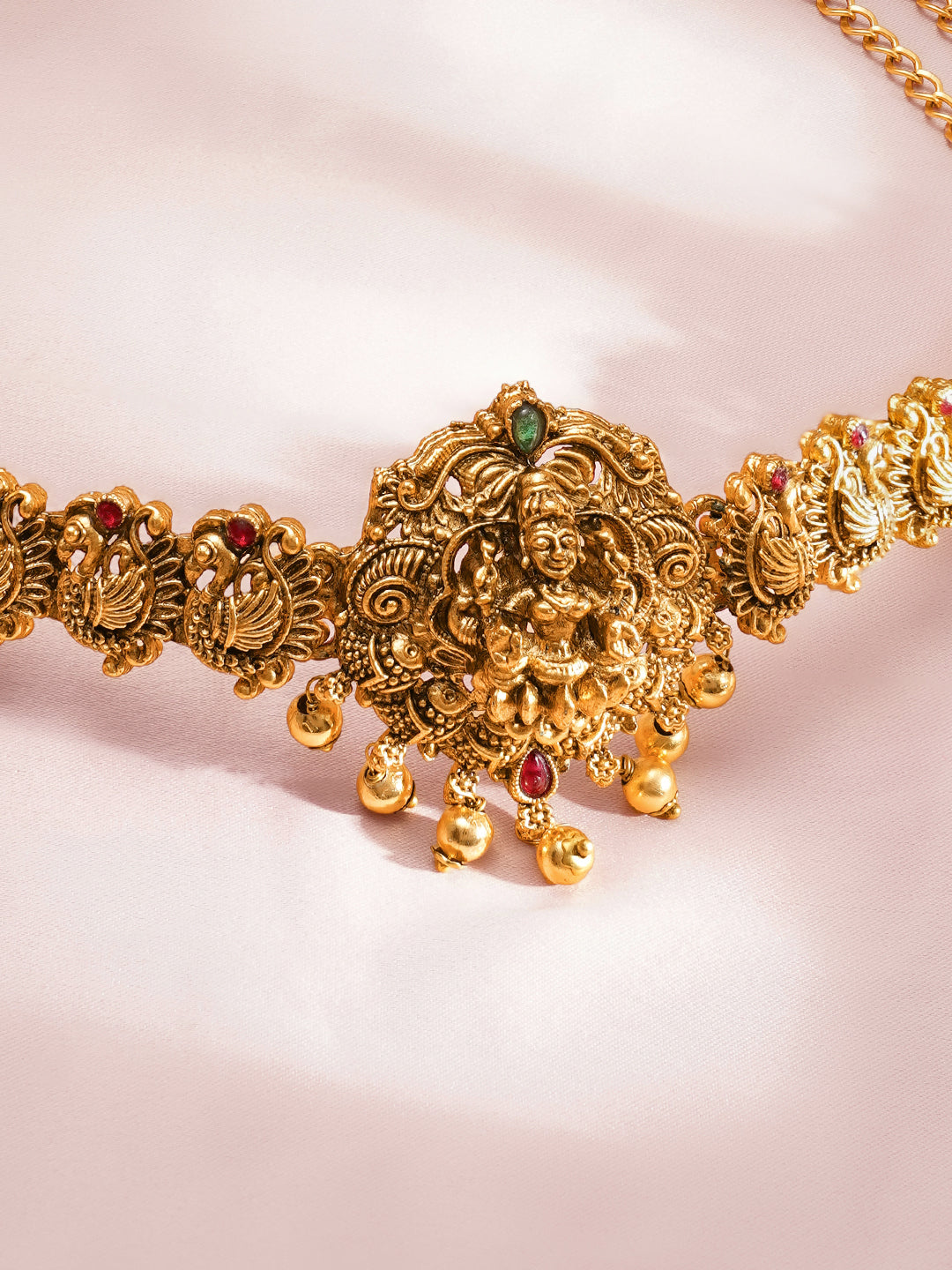 Peacock & Laxmi Motif Golden Kamarbandh フリーサイズ
