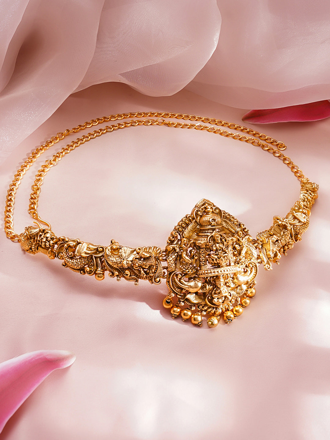 Laxmi & Peacock Motif Golden Kamarbandh フリーサイズ
