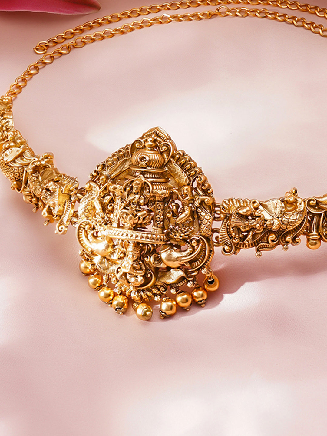 Laxmi & Peacock Motif Golden Kamarbandh フリーサイズ