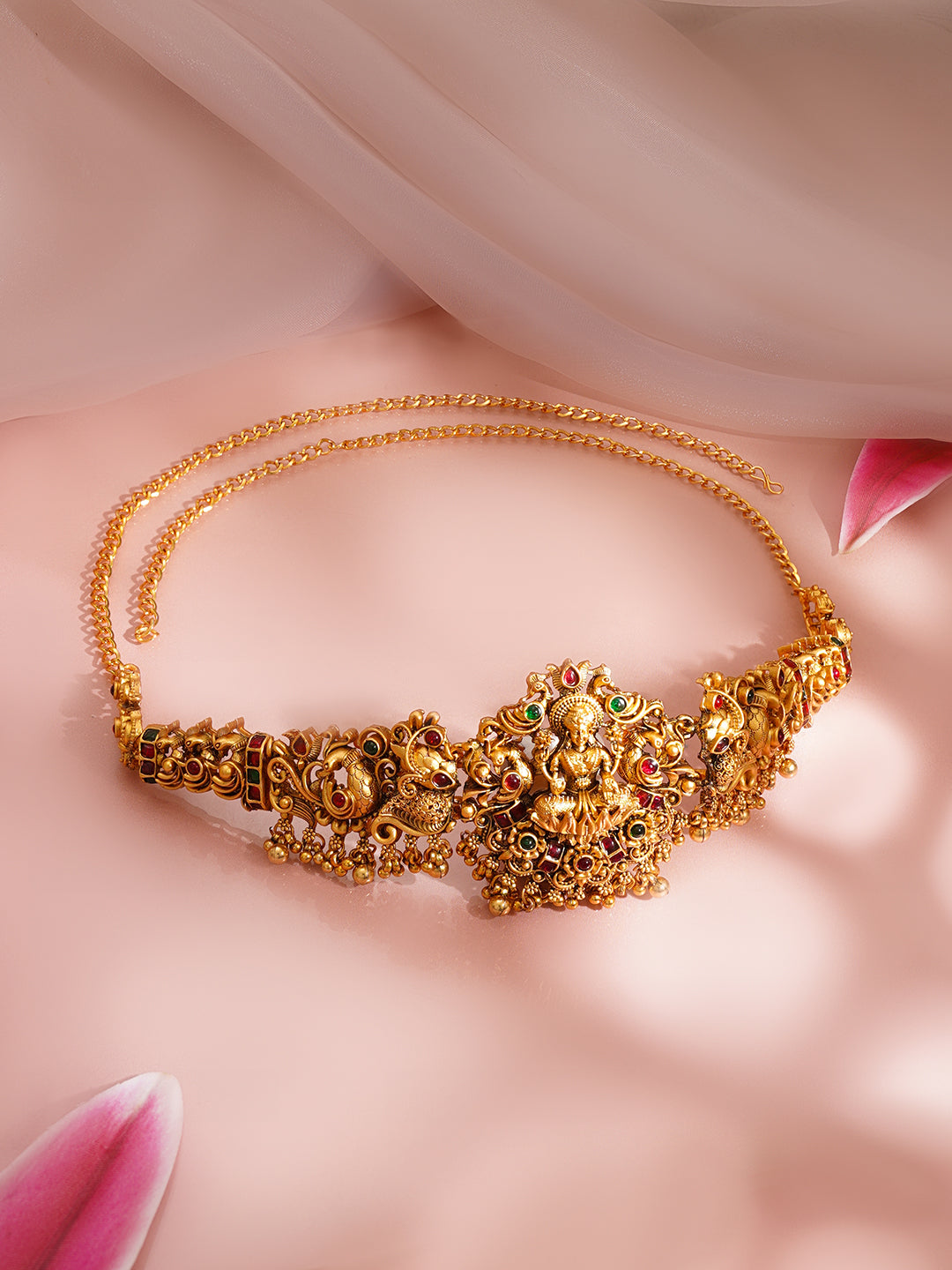【Rubans】 Gold Plated Lakshmi Peacock Motif Temple Kamarbandh Waist Chain｜ゴールドメッキ ラクシュミー ピーコック テンプル カマルバンド（ウエストチェーン）