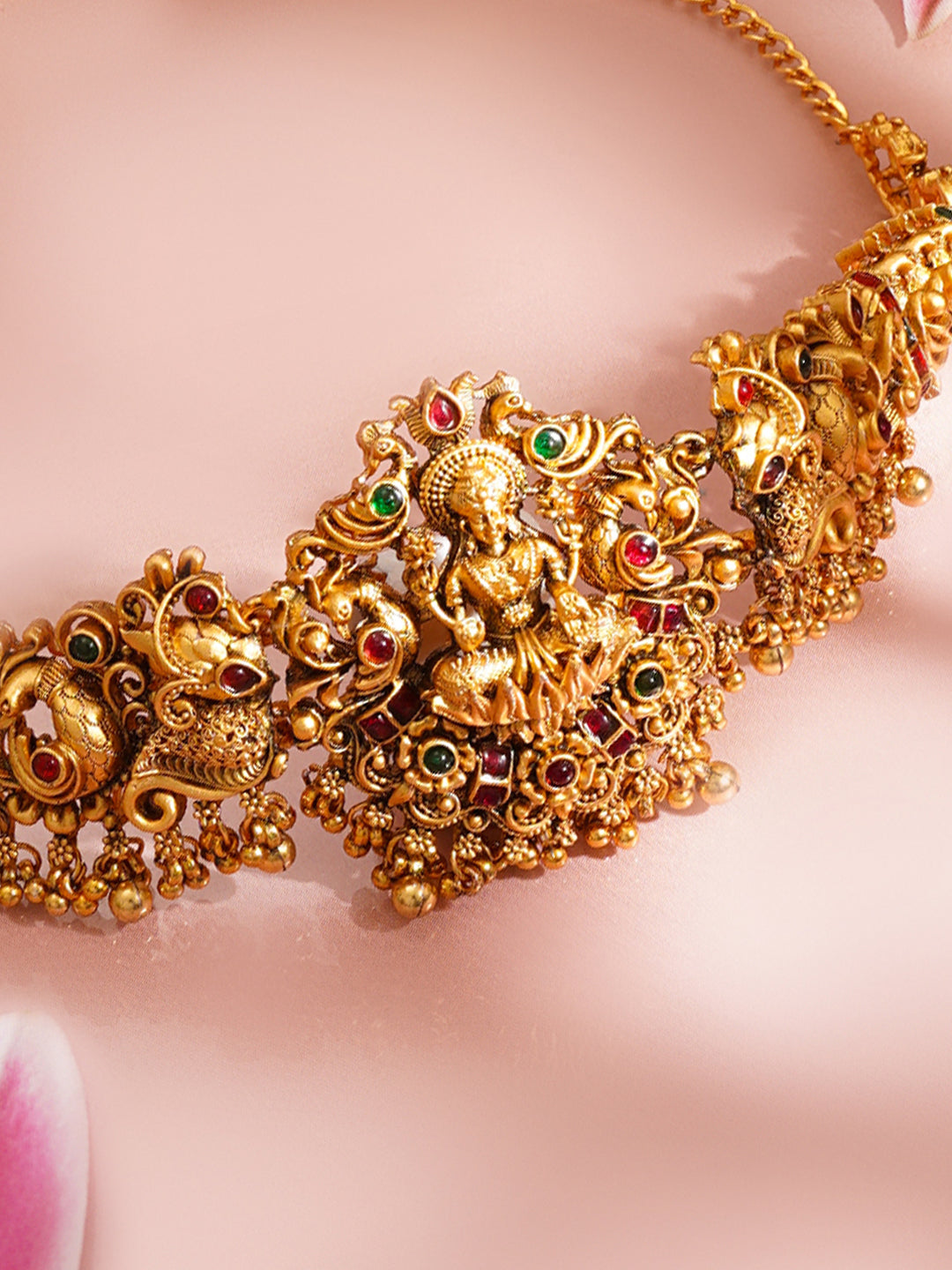 【Rubans】 Gold Plated Lakshmi Peacock Motif Temple Kamarbandh Waist Chain｜ゴールドメッキ ラクシュミー ピーコック テンプル カマルバンド（ウエストチェーン）