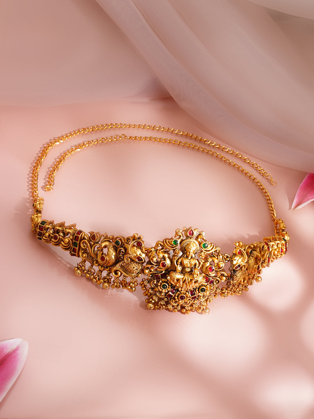 【Rubans】 Gold Plated Lakshmi Peacock Motif Temple Kamarbandh Waist Chain｜ゴールドメッキ ラクシュミー ピーコック テンプル カマルバンド（ウエストチェーン）