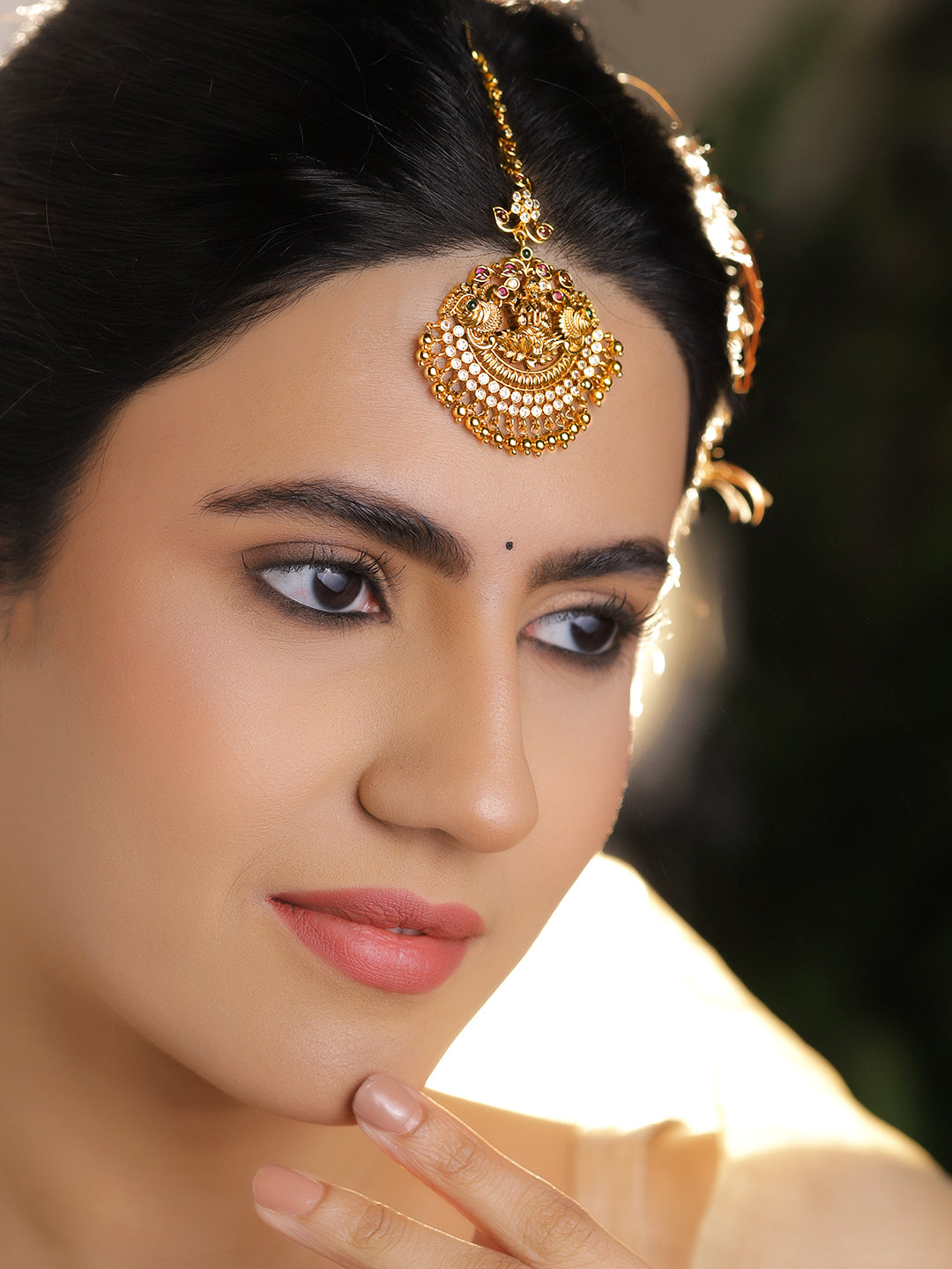 Laxmi Motif Maang Tikka With Gold Drops フリーサイズ