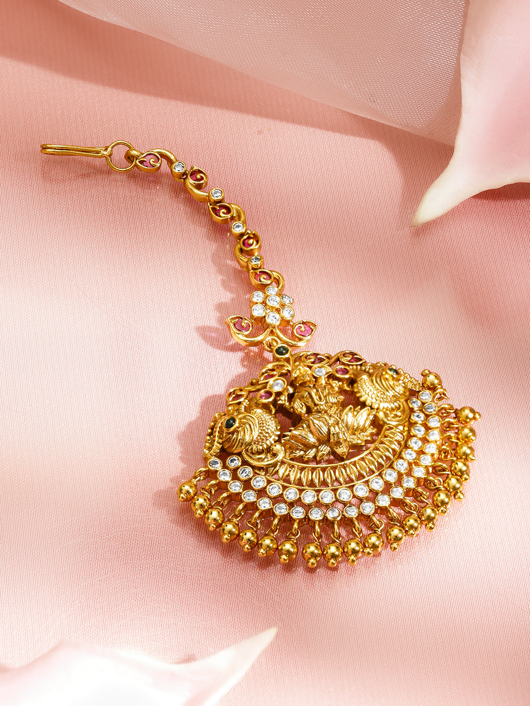 Laxmi Motif Maang Tikka With Gold Drops フリーサイズ