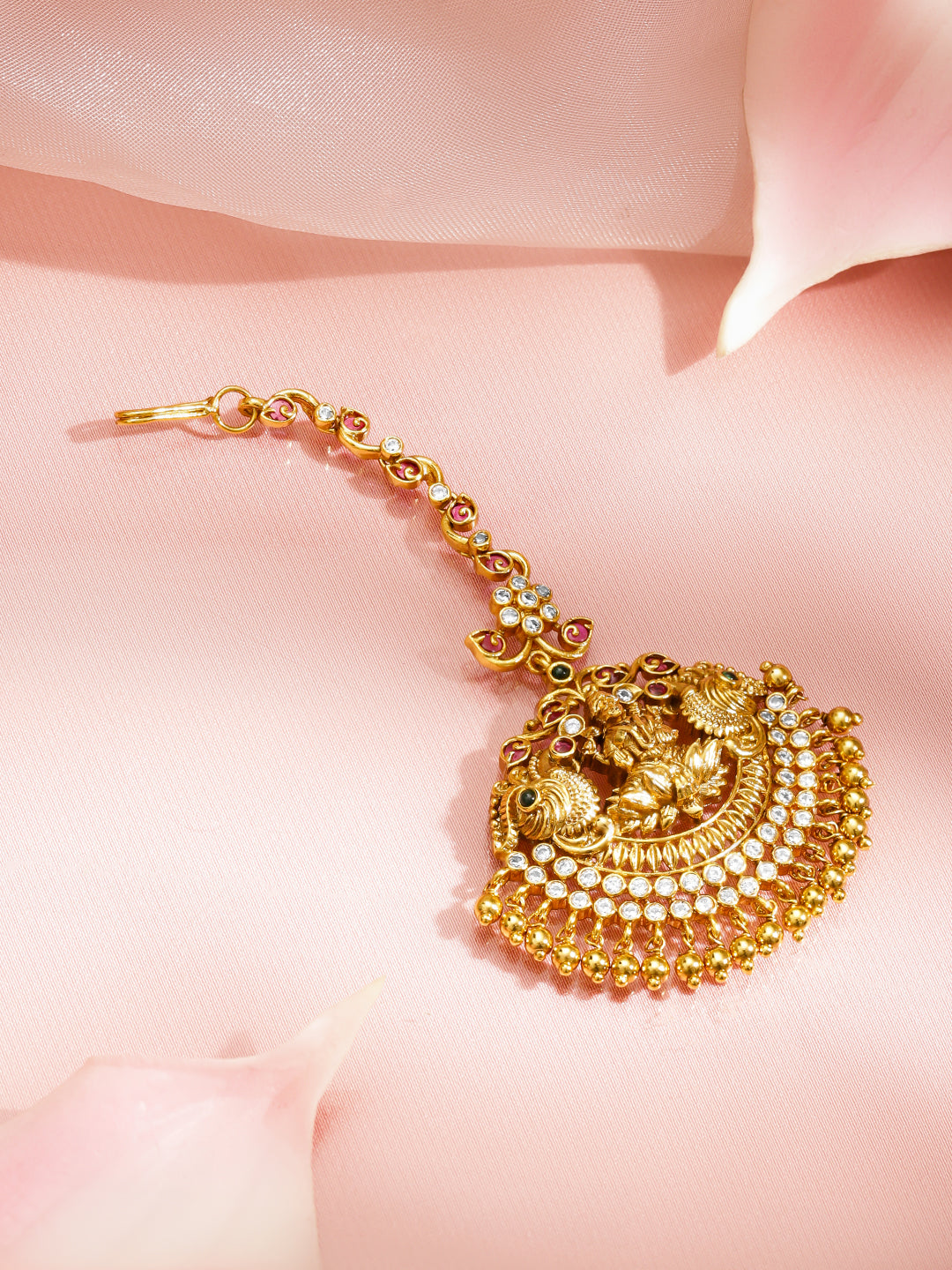 Laxmi Motif Maang Tikka With Gold Drops フリーサイズ