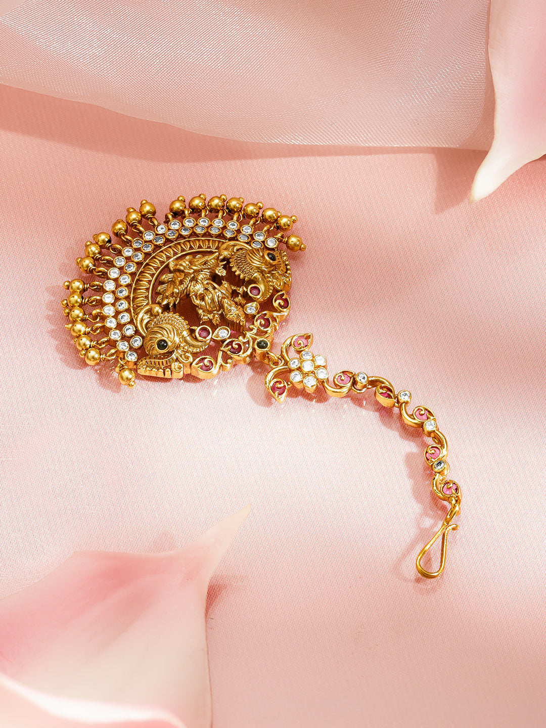 Laxmi Motif Maang Tikka With Gold Drops フリーサイズ