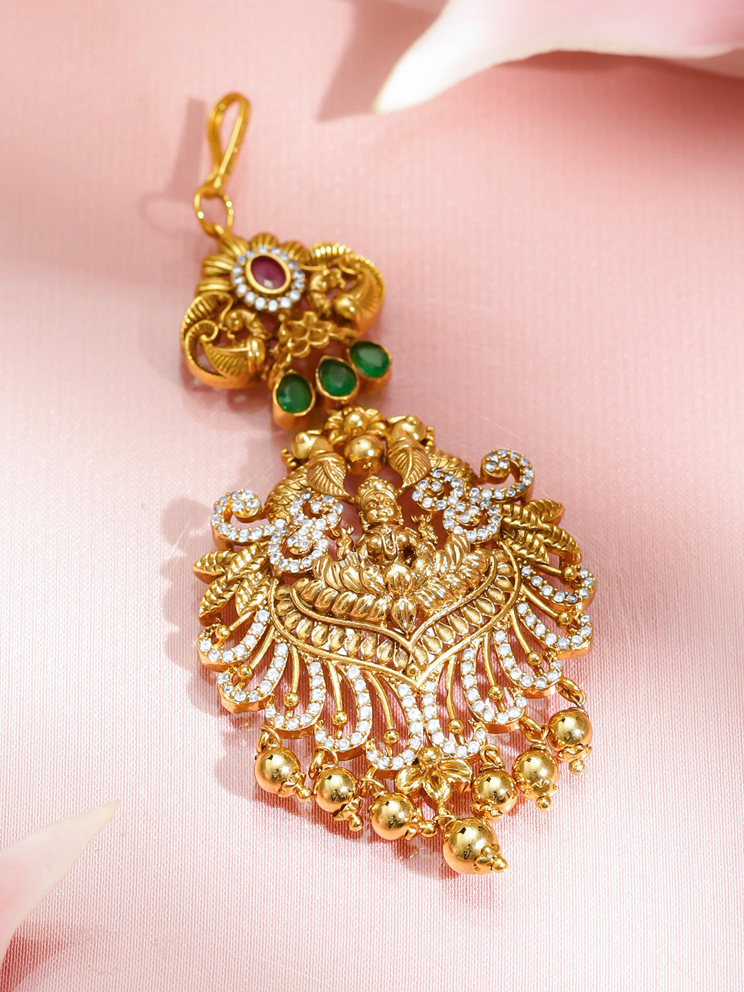 Laxmi Motif Maang Tikka With Gold Drops フリーサイズ