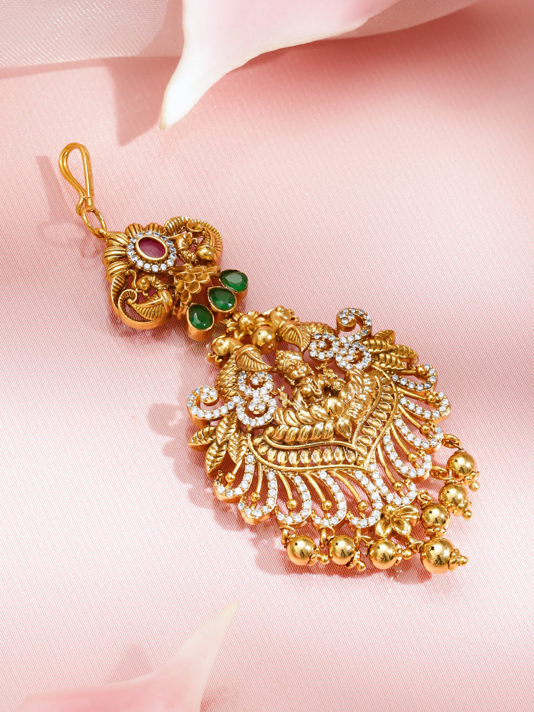 Laxmi Motif Maang Tikka With Gold Drops フリーサイズ