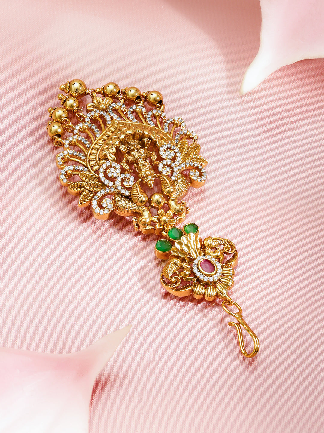 Laxmi Motif Maang Tikka With Gold Drops フリーサイズ