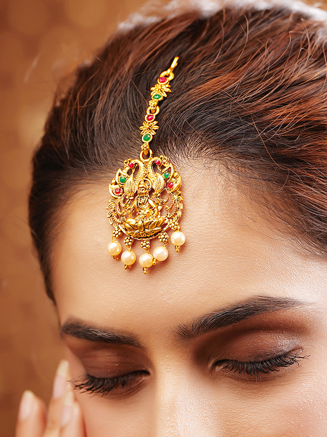 【Rubans】 Gold Plated Lakshmi Temple Maang Tikka｜ゴールドメッキ ラクシュミー テンプル マーンティッカ