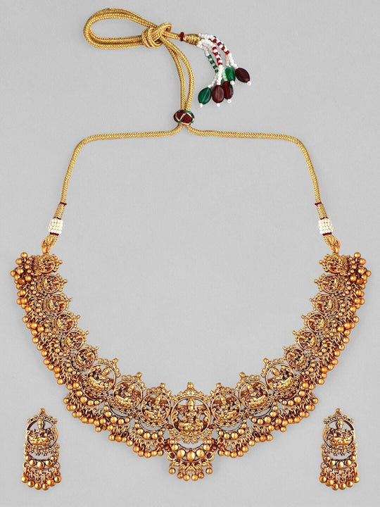 Rubans 24K Gold Plated Goddess Lakshmi Motif Handcrafted Traditional Temple Jewellery Set Gold
