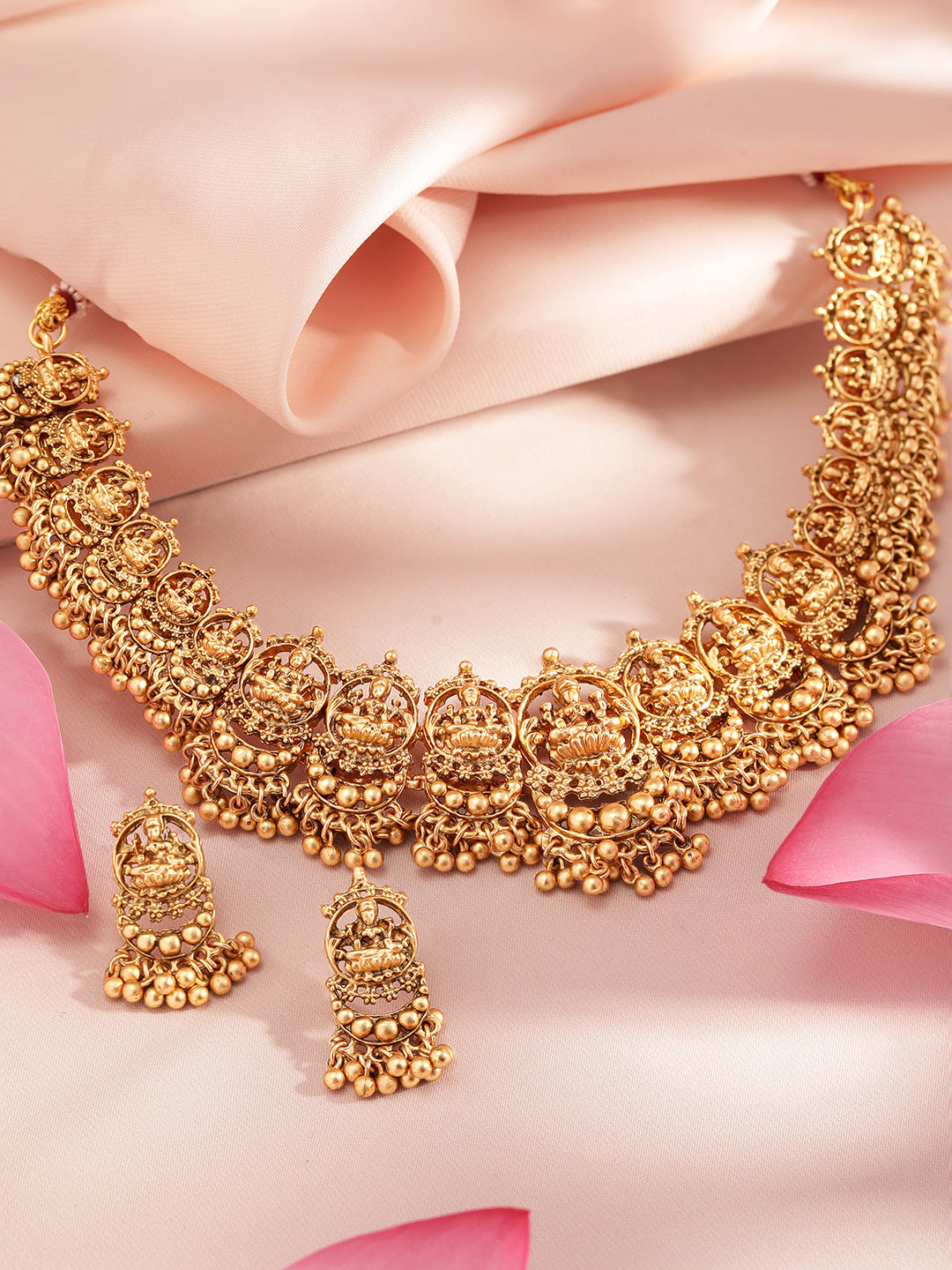 Rubans 24K Gold Plated Goddess Lakshmi Motif Handcrafted Traditional Temple Jewellery Set Gold