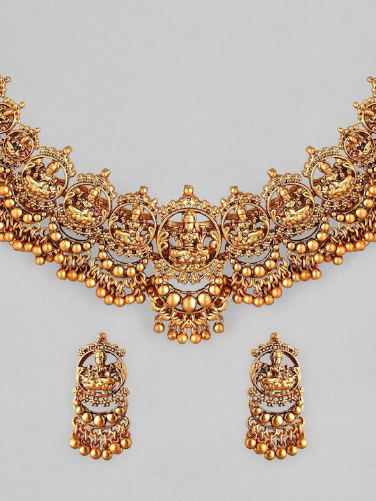 Rubans 24K Gold Plated Goddess Lakshmi Motif Handcrafted Traditional Temple Jewellery Set Gold