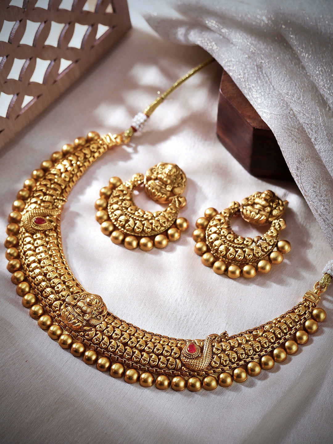 Rubans 24K Gold Plated Matt Finish Necklace Set With Beautiful Design Gold
