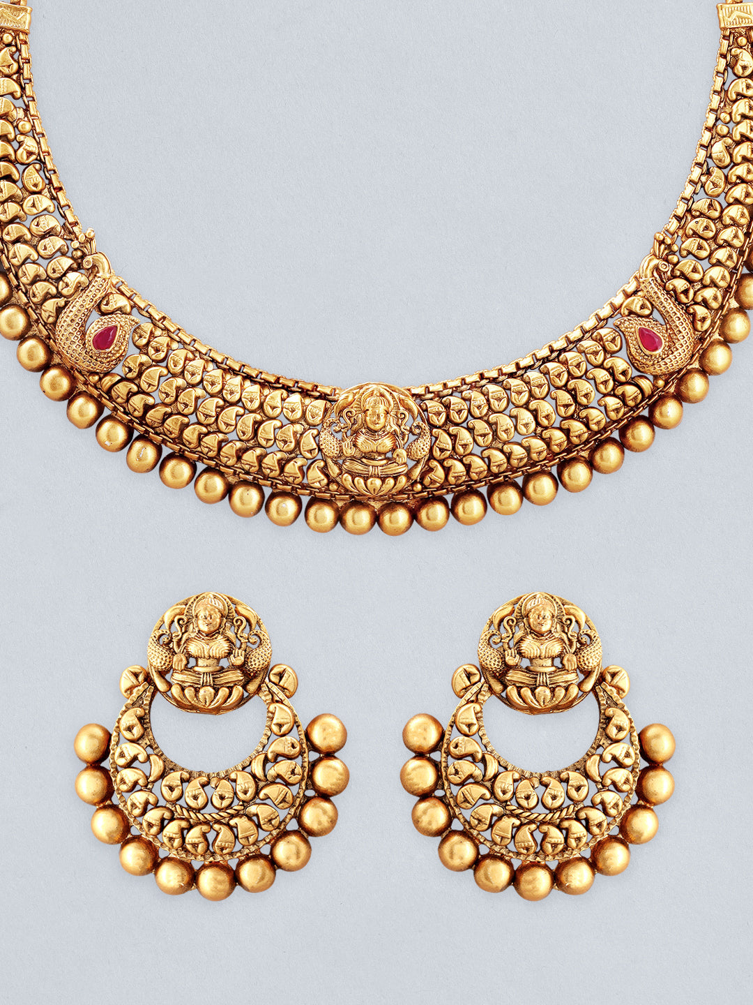 Rubans 24K Gold Plated Matt Finish Necklace Set With Beautiful Design Gold