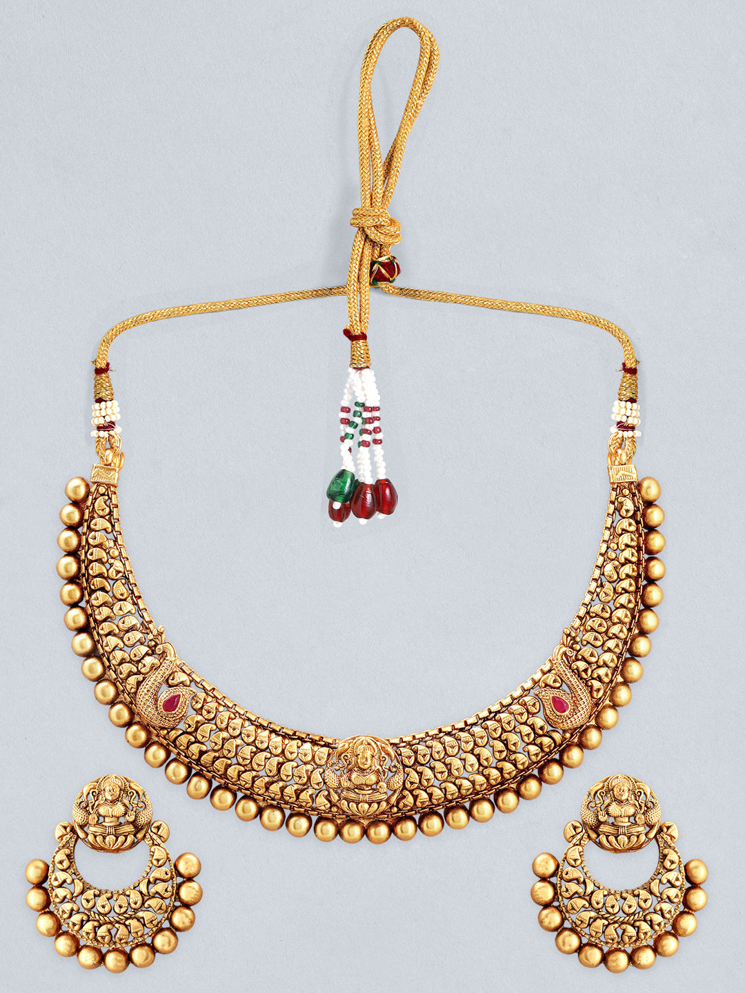 Rubans 24K Gold Plated Matt Finish Necklace Set With Beautiful Design Gold