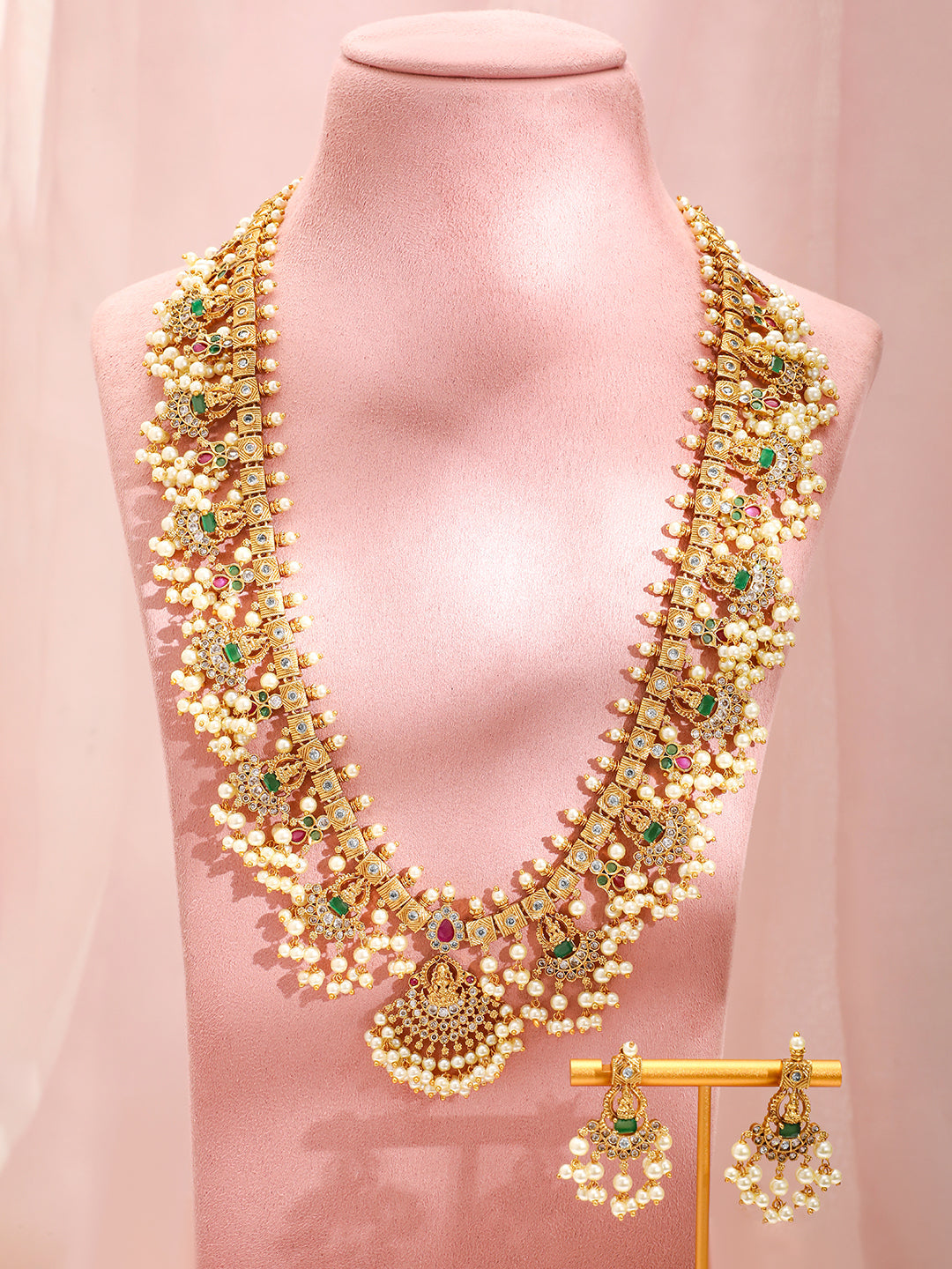 Pearl Beaded Temple Necklace Set Multicolor