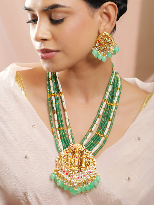 Temple Queen Lakshmi Green Necklace Set フリーサイズ