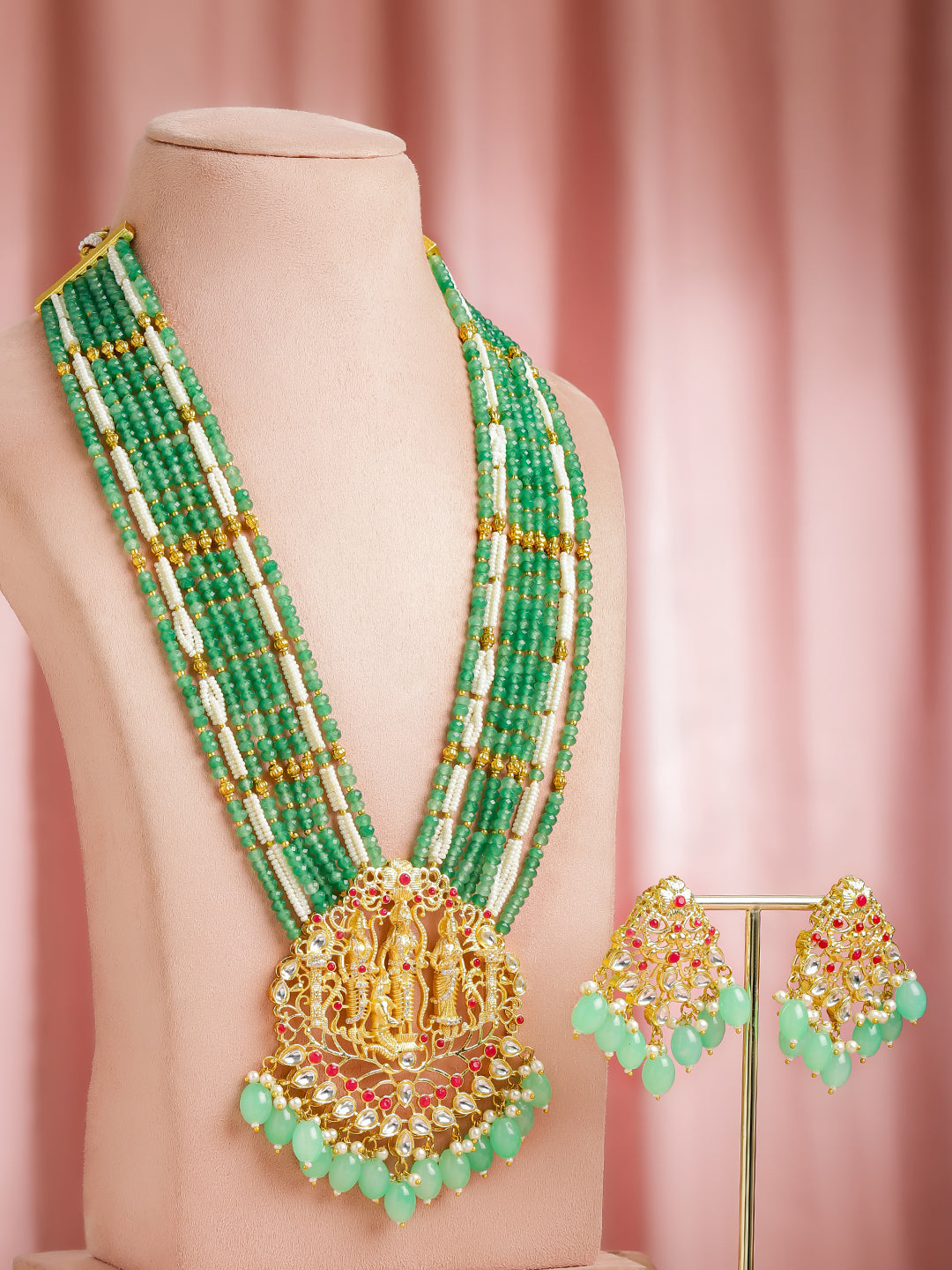 Temple Queen Lakshmi Green Necklace Set フリーサイズ