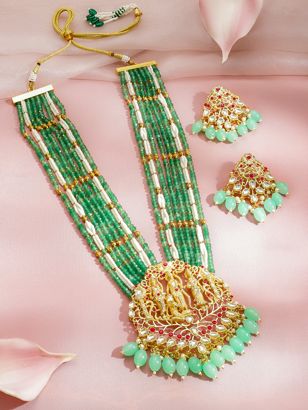 Temple Queen Lakshmi Green Necklace Set フリーサイズ