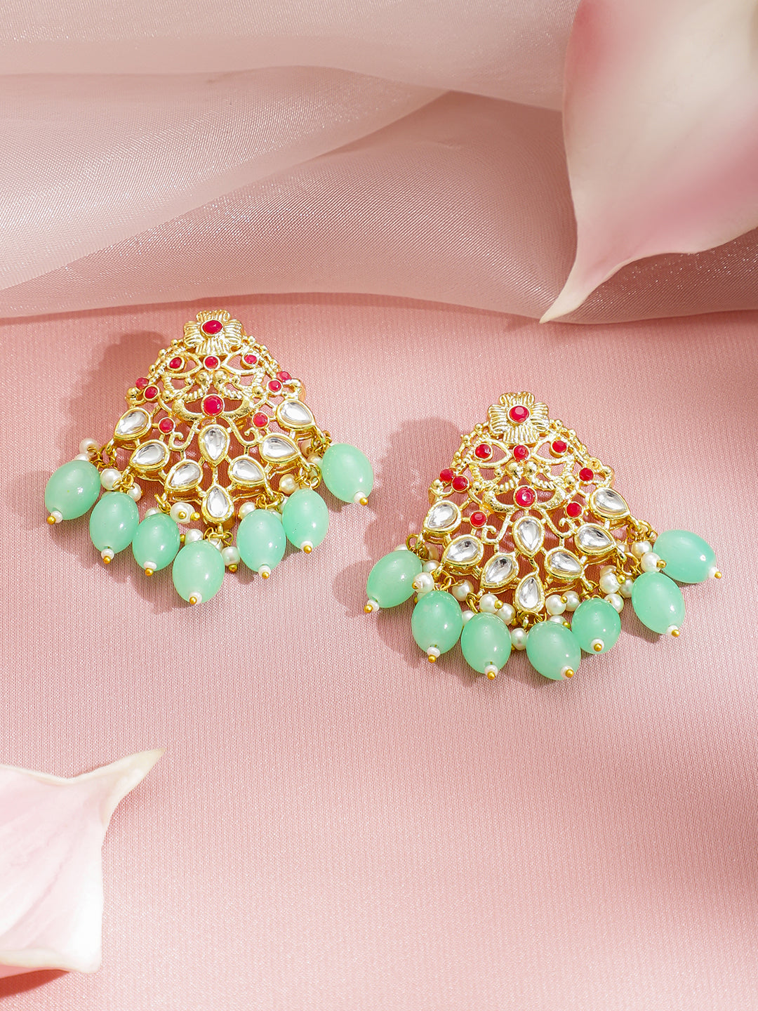 Temple Queen Lakshmi Green Necklace Set フリーサイズ