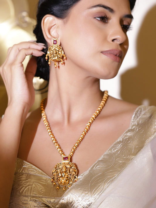 Lakshmi Motif Temple Necklace Set フリーサイズ