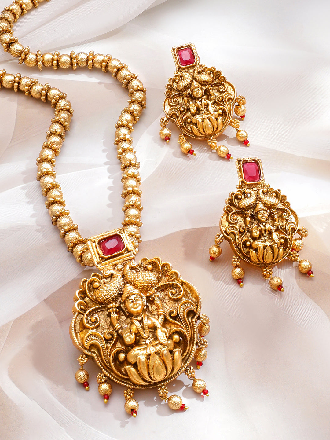 Lakshmi Motif Temple Necklace Set フリーサイズ