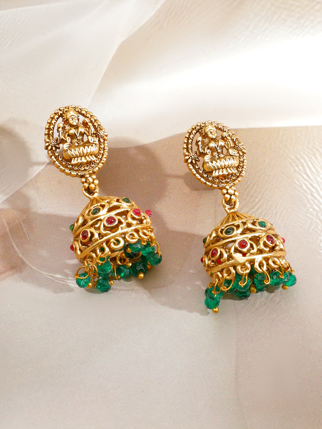 Green Beaded Laxmi Motif Necklace Set フリーサイズ